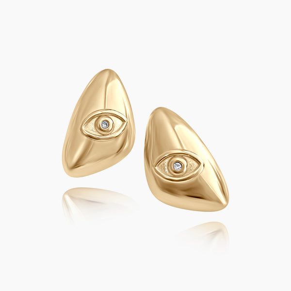 Gold Evil Eye Triangle Stud Earrings