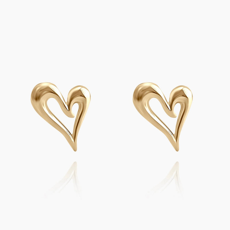 Golden Heart Outline Stud Earrings