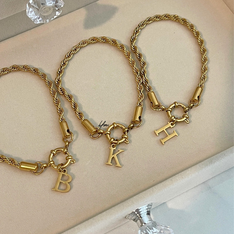 Gold Mini Initial Rope Bracelet