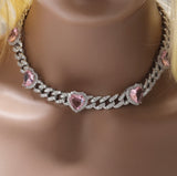 Pink Heart Iced Cuban Necklace