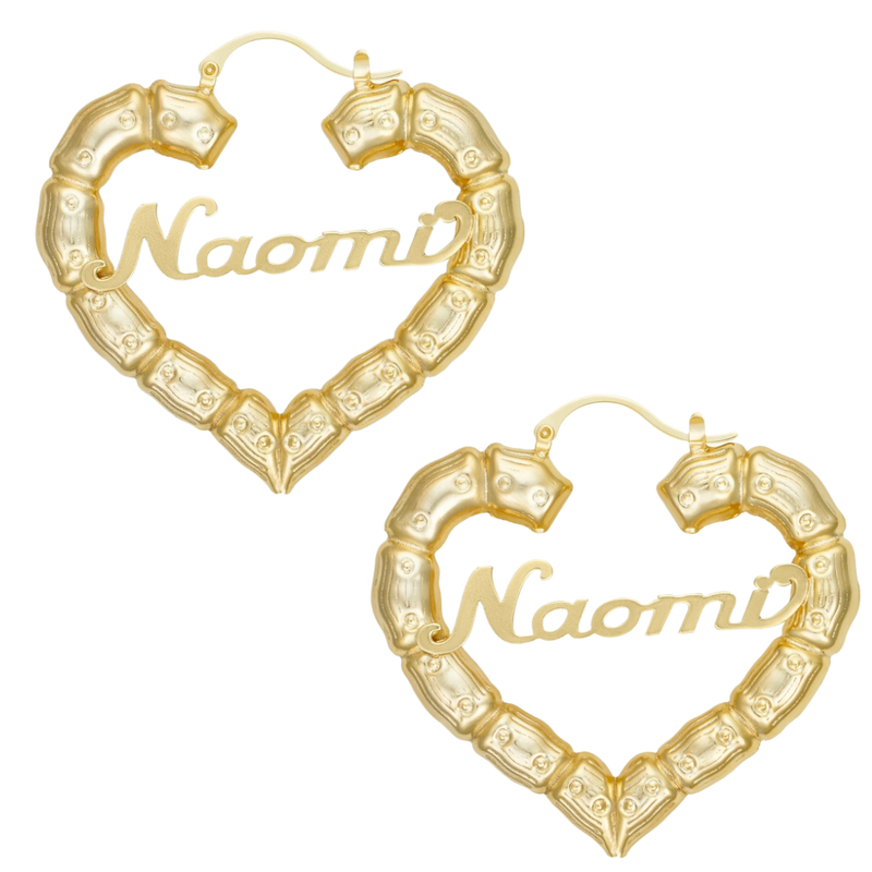 Muse Kids - Heart Shaped Bamboo Custom Name Earrings Bamboo hoops