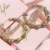 PERSONALIZED CUSTOM NAME Bamboo Hoops - HER FASHION MUSE