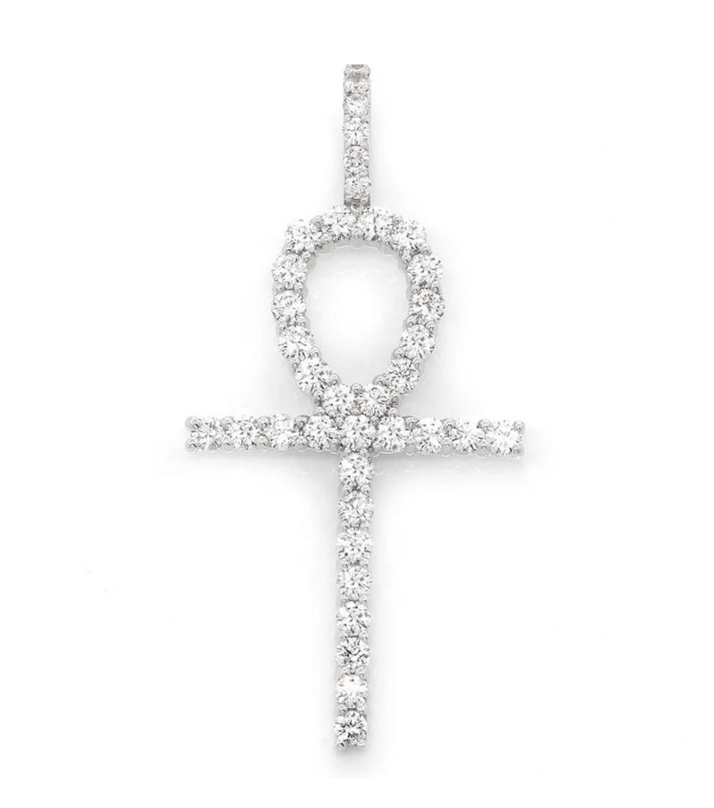 Sterling Silver Ankh CZ Diamond Pendant Necklace