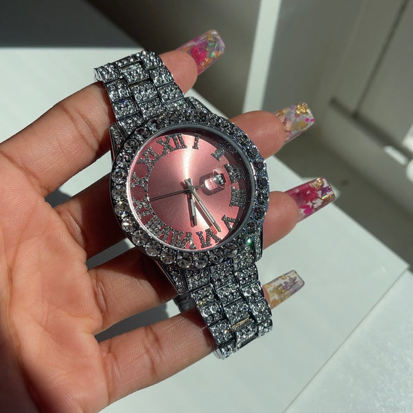 Iced Out Watch Pink