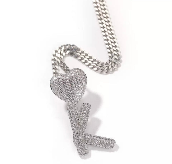 Iced Heart Initial Custom Necklace