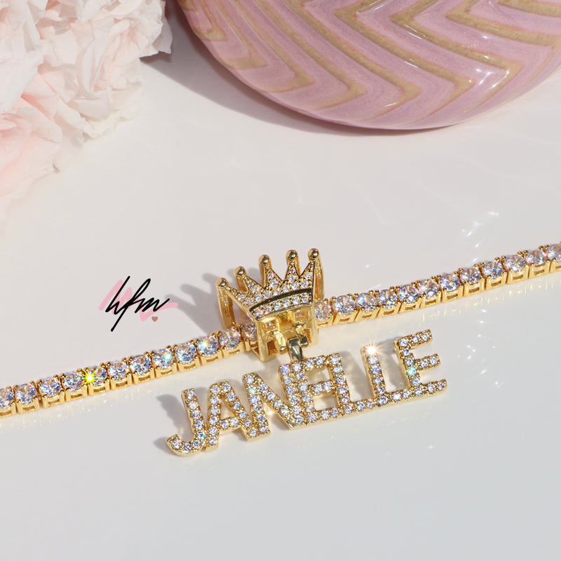 Diamond / CZ Crown Custom Name Necklace - Her Fashion Muse
