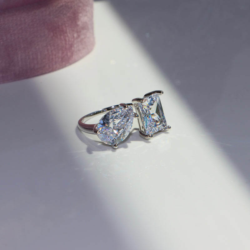 Adjustable Double cz Diamond Baguette Ring