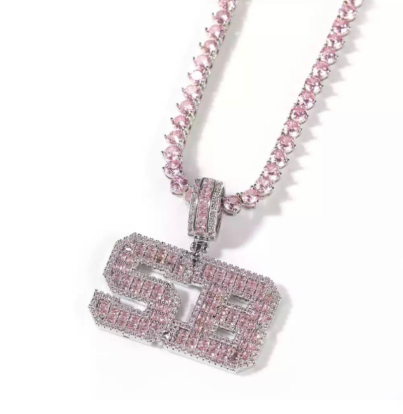 ICY CZ Diamond Baguette Custom Varsity Name Necklace