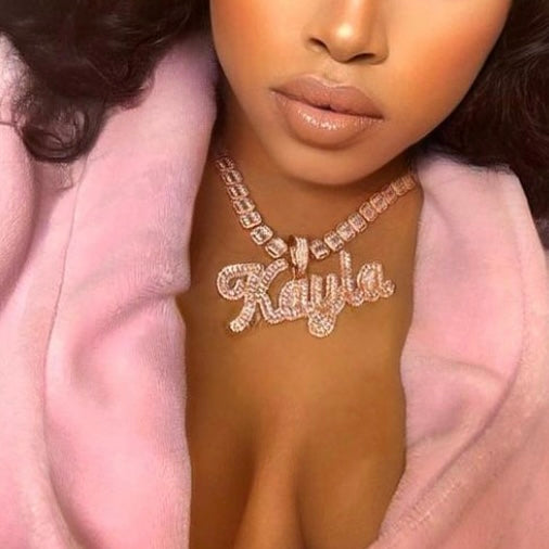 ICY Square Diamond Custom Name Necklace (w/ baguette chain) -Her Fashion Muse