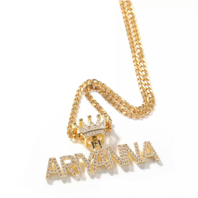 Diamond / CZ Crown Custom Name Necklace