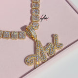 ICY Square Diamond Custom Name Necklace (w/ baguette chain) -Her Fashion Muse