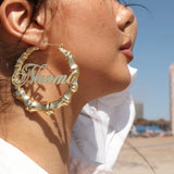 BAMBOO PERSONALIZED CUSTOM NAME HOOP  EARRINGS - HER FASHION MUSE