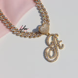 GOLD ICY CURSIVE INITIAL PENDANT WITH CUBAN NECKLACE - Her Fashion Muse 