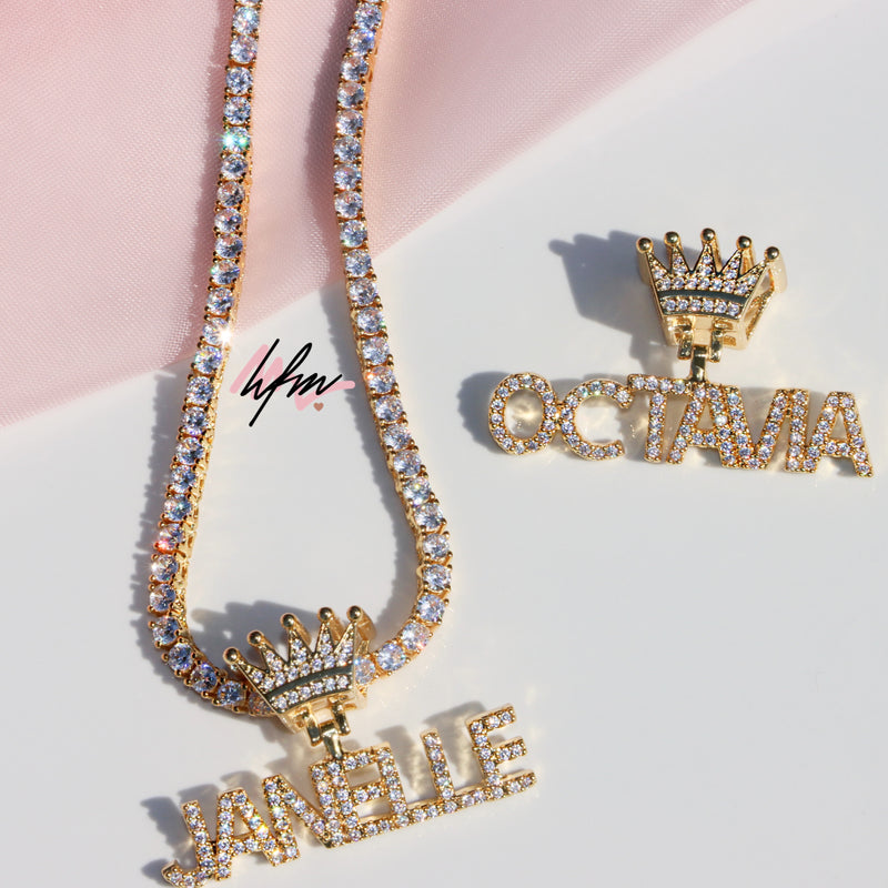 Diamond / CZ Crown Custom Name Necklace - Her Fashion Muse