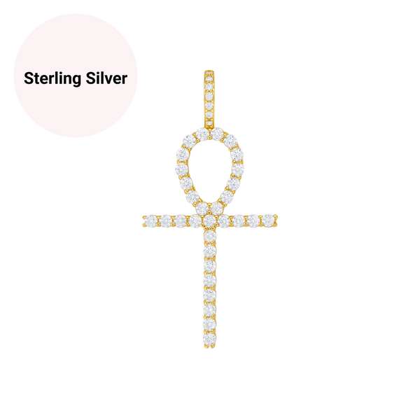 Sterling Silver Ankh CZ Diamond Pendant Necklace (large) - Her Fashion Muse
