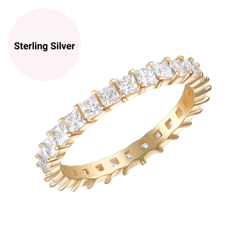 Her Fashion Muse Sterling Silver Square Princess Cut Eternity Ring