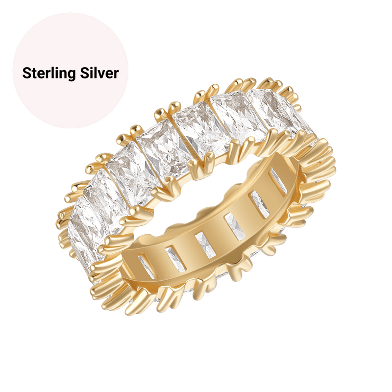 Her Fashion Muse Sterling Silver Emerald Cut Baguette Eternity Ring
