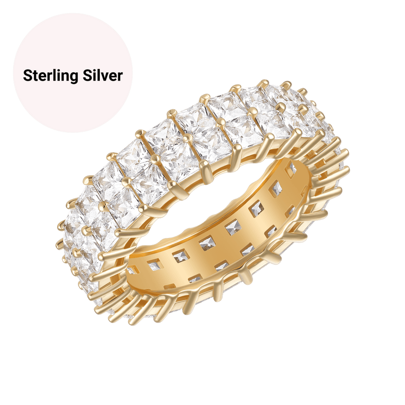 Her Fashion Muse Sterling Silver Double Row Princess Cut Eternity Ring
